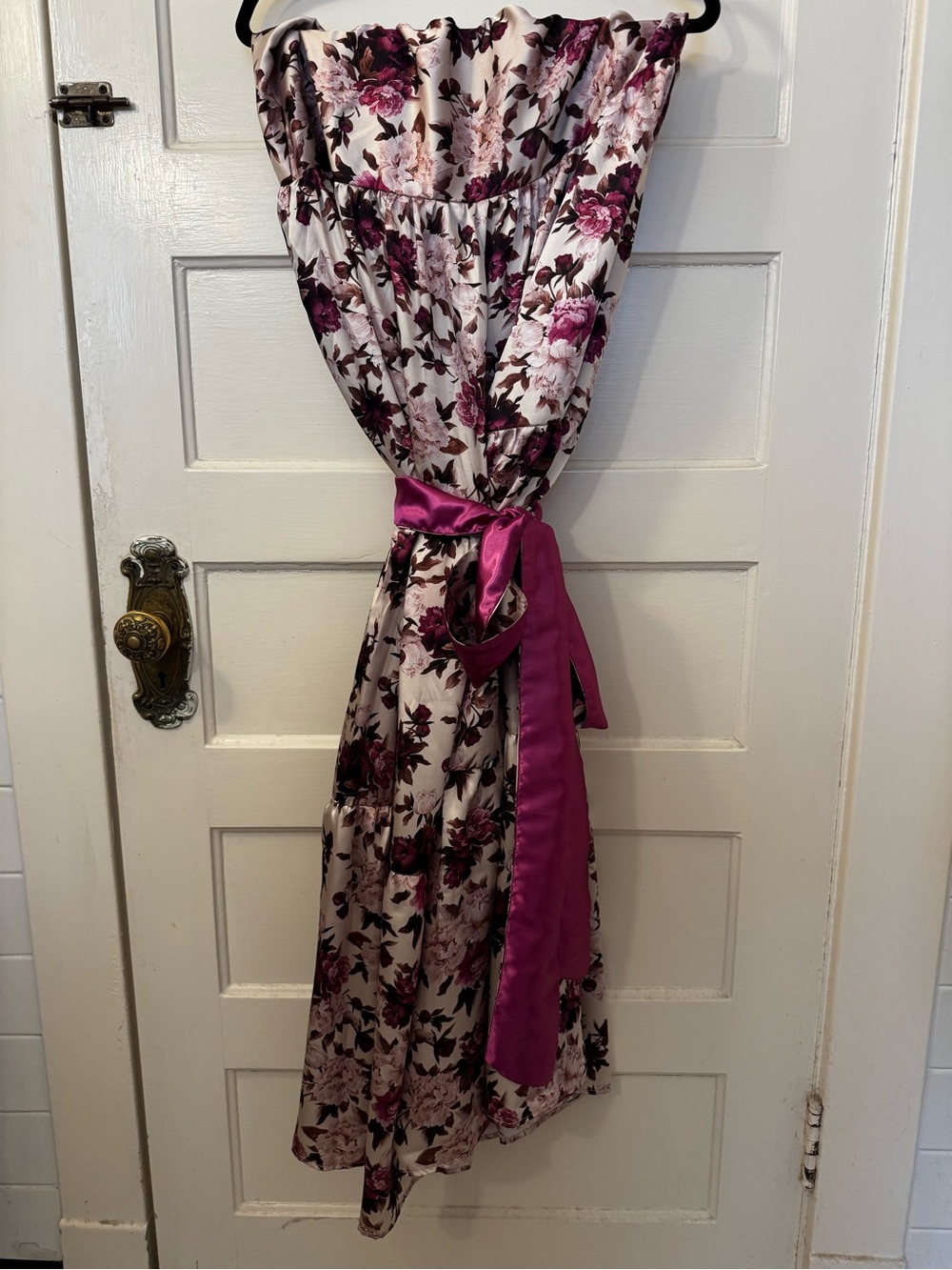 Sue Sartor Peony Satin Strapless Sundress Size L Pink Floral Dress